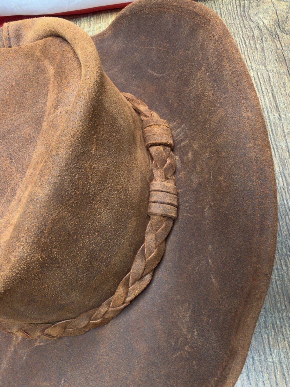 Minnetonka Leather Hat Brown Leather Outback Bush Western Braid Band USA  Size S - Picture 5 of 8